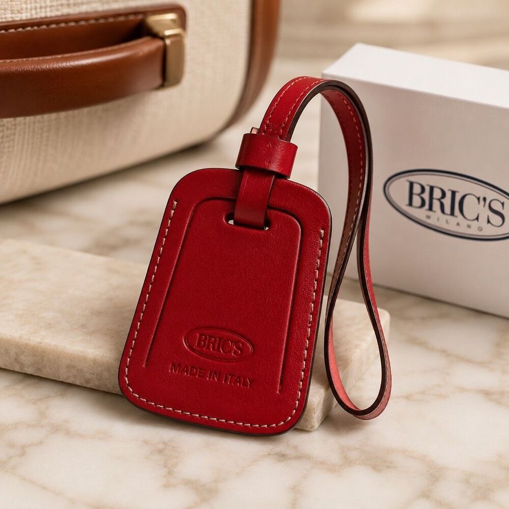 BRIC’S Milano Red Leather Luggage Tag Made in Italy NWT Travel Bag ID Tag